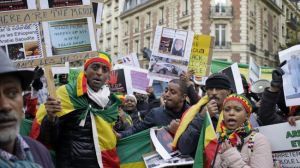 Ethiopians in Paris protest against the conditions of Ethiopia’s undocumented migrants in Saudi Arabia on November 21, 2013.