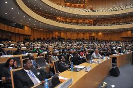 Officials attend the opening session of the African Union summit on Sunday (July 15th) in Addis Ababa. African leaders at the summit praised successes against al-Shabaab in Somalia. [Simon Maina/AFP]