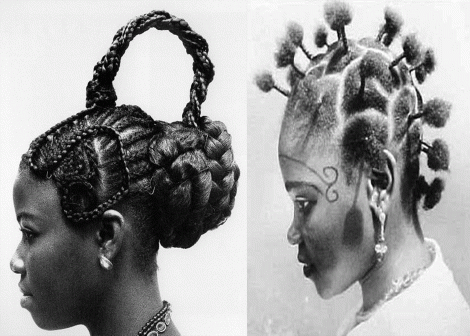 Vintage hair braiding style in West Africa