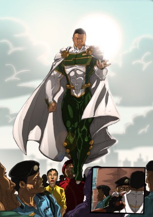 A superhero named Guardian Prime from The Comic Republic. Tunde Jaiye is the fifth element, one of the five essential elements on earth (earth, air, water, fire and man). He is the perfect man created how God intended man to be ( in his image). He can do everything a normal man can do only magnified to almost godlike levels. He is the Guardian born to the human race as is customary every 2000 years. He is Nigerian. He is Guardian Prime. www.thecomicrepublic.com 