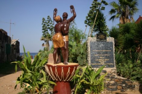 A statue at the Maison des Esclaves (House of Slaves) Memorial on Goree Island